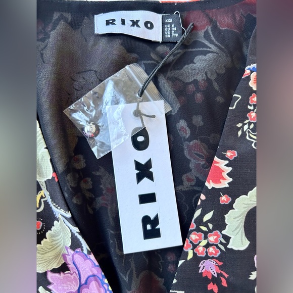 Rixo NWT Black Floral Long Sleeve Mini Dress 2 XXS Buttons Sold out Boho - Picture 9 of 16